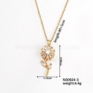 Brass Pave Clear Cubic Zirconia Rotating Sunflower Pendant Necklaces Hip-hop Style Cable Chain Necklaces, Golden, 15.75 inch(40cm)(WQ9697-3)