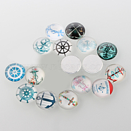 Helm &  Anchor Printed Glass Cabochons, Half Round/Dome, Mixed Color, 16x5mm(GGLA-A002-16mm-WW)