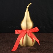 Brass Hollow Tilted Head Gourd Statue Ornament with Red Luck Strip, Feng Shui Table Home Decoration, Raw(Unplated), 64x142.5mm(DJEW-PW0018-03D)