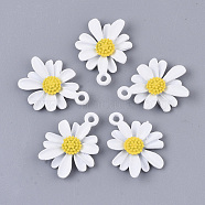 Spray Painted Alloy Pendants, Flower/Daisy, White, 20.5x16.5x4mm, Hole: 1.8mm(PALLOY-N0147-04E)