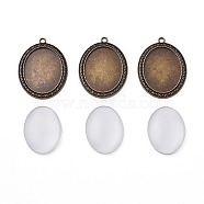 DIY Pendant Making, with Tibetan Style Alloy Pendant Cabochon Settings and Transparent Glass Cabochons, Oval, Antique Bronze, Cabochons: 40x30x7~9mm, Settings: 54.5x40x2mm, Hole: 3mm, 2pcs/set(DIY-X0293-51AB)