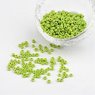 8/0 Opaque Colours Round Glass Seed Beads, Green Yellow, Size: about 3mm in diameter, hole:1mm, about 1101pcs/50g(X-SEED-A010-3mm-44)
