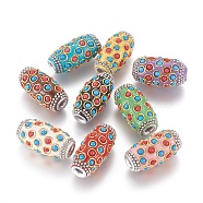 Handmade Indonesia Beads, with Metal Findings and Resin Cabochons, Platinum & Golden, Oval, Mixed Color, 32x16.5~17mm, Hole: 4.5mm(IPDL-P003-22)