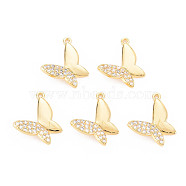 Rack Plating Brass Micro Pave Clear Cubic Zirconia Charms, Nickel Free, Butterfly, Real 18K Gold Plated, 13x14x2.5mm, Hole: 1mm(KK-N233-191B)