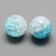 Two Tone Transparent Crackle Acrylic Beads, Half Spray Painted, Round, Deep Sky Blue, 8mm, Hole: 2mm, about 1892pcs/500g(CACR-R009-8mm-07)