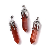 Natural Red Agate Big Pendants, with Platinum Tone Brass Findings, Cadmium Free & Lead Free, Bullet with Leaf, 53.5~57x14~15x14~15mm, Hole: 7x4mm(G-E059-03AS-02)