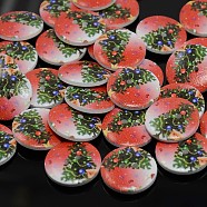 2-Hole Dyed Flat Round Printed Wooden Sewing Buttons for Christmas, Crimson, 20x4mm, Hole: 1.5mm(X-BUTT-P001-20mm-09)