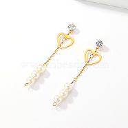Golden 304 Stainless Steel Dangle Stud Earrings, Tassel Earrings with Imitation Pearl, Heart, 68x13mm(CL0746-2)