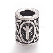 Tibetan Style Alloy Beads, Vintage Rune Beads, Column with Rune/Futhark/Futhorc, Antique Silver, 13.5x10mm, Hole: 6mm(PALLOY-TAC0020-01W)