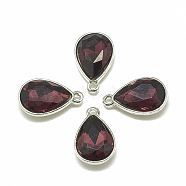 Alloy Glass Charms, Faceted, teardrop, Platinum, Dark Red, 14.5x9x5mm, Hole: 1.5mm(PALLOY-T028-7x10mm-18)