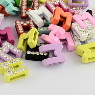 Mixed Color Zinc Alloy Grade A Rhinestone Letter Slide Charms, for Personalized Name Necklaces Making, Letter.M, 12.5x11x4.5mm, Hole: 8x1.5mm(ALRI-S130-M)