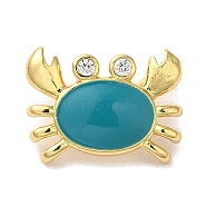 Rack Plating Brass Micro Pave Cubic Zirconia Pendants, with Enamel, Real 18K Gold Plated, Cadmium Free & Lead Free, Crab, Dark Cyan, 11x15x5.5mm, Hole: 5x3mm(KK-U027-12-02G)