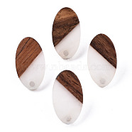 Resin & Walnut Wood Stud Earring Findings, with 304 Stainless Steel Pin, Oval, Creamy White, 20x11mm, Hole: 1.8mm, Pin: 0.7mm(MAK-N032-005A-H04)
