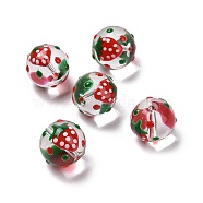 Handmade Glass Enamel Beads Strands, Round with Strawberry, Red, 13x12mm, Hole: 1.2mm, about 30pcs/strand(LAMP-A001-A10)