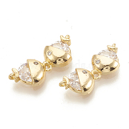 Brass Cubic Zirconia Links, Fish, Nickel Free, Real 18K Gold Plated, 17x6.5x3mm, Hole: 1mm(KK-N186-79)
