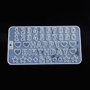 Food Grade DIY Silicone Molds, Baking Molds, Chocolate, Candy, Biscuits, UV Resin & Epoxy Resin Jewelry Making, Number and Word Happy Birthday, Symbol, Heart, White, 209x114x4.5mm, Inner Size: 12~18x4~18mm(DIY-WH0163-84)