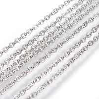 316 Surgical Stainless Steel Cable Chains, Soldered, Flat Oval, Stainless Steel Color, 2x1.5x0.4mm