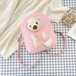 DIY Doll Bear PU Imitation Leather Crossbody Lady Bag Making Sets, Knitting Crochet Shoulder Bags Kit for Beginners, Pearl Pink, 21x16.5x8cm(PW-WG53093-02)