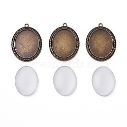 DIY Pendant Making, with Tibetan Style Alloy Pendant Cabochon Settings and Transparent Glass Cabochons, Oval, Antique Bronze, Cabochons: 40x30x7~9mm, Settings: 54.5x40x2mm, Hole: 3mm, 2pcs/set(DIY-X0293-51AB)