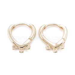 Brass Hoop Earring Findings, Nickel Free, with Horizontal Loop, Triangle, Real 14K Gold Plated, 16x15x2.5mm, Hole: 1mm, Pin: 0.7mm(KK-D063-11G)