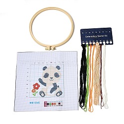 Panda DIY Cross Stitch Beginner Kits, Stamped Cross Stitch Kit, Including Printed Fabric, Embroidery Thread & Needles, Embroidery Hoop, Instructions, 0.3~0.4mm, 7 colors(DIY-NH0005-A02)