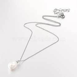 304 Stainless Steel Shell Pearl Beaded Pendant Necklaces, with Stainless Steel Spring Ring Clasps, Stainless Steel Color, 15.7 inch(40cm)(NJEW-JN01306)