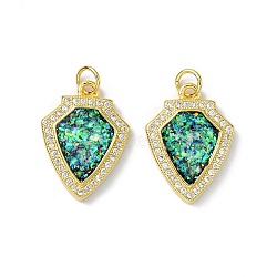 Brass Micro Pave Cubic Zirconia Pendants, with Synthetic Opal and Jump Ring, Shield Shape, Real 18K Gold Plated, 20.5x15x3mm, Hole: 3.5mm(KK-A197-04G)