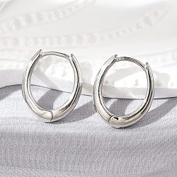 Brass Huggie Hoop Earrings, Long-Lasting Plated, Oval, Platinum, 17x15x4mm, Pin: 1mm(EJEW-C502-11P)