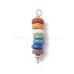 Natural Lava Rock Dyed Beaded Connector Charms, Chakra Disc Links with Brass Loops, Colorful, Golden, 37x8mm, Hole: 1.8mm(PALLOY-JF02537-01)