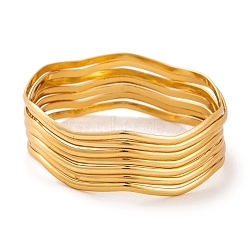 7Pcs PVD Vacuum Plating 304 Stainless Steel Wave Bangles Set for Women, Golden, 2.5mm, Inner Diameter: 2-1/2 inch(6.5cm)(BJEW-A011-10D-G)