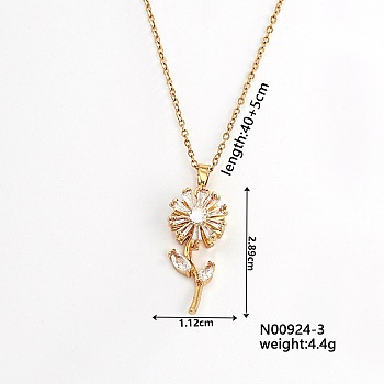 Brass Pave Clear Cubic Zirconia Rotating Sunflower Pendant Necklaces Hip-hop Style Cable Chain Necklaces, Golden, 15.75 inch(40cm)