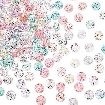 HOBBIESAY 200Pcs Round AB Color Transparent Acrylic Beads, with Colorful Glitter Powder, Mixed Color, 10mm, Hole: 2mm