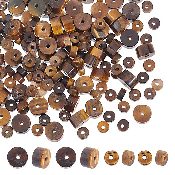 147Pcs Sizes Natural Tiger Eye Beads, Heishi Beads, Flat Round/Disc, 4~6x2~3mm, Hole: 1mm