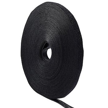 Hook and Loop Reusable Fastening Tape Strap Cable Ties, Double Sided Strong Adhesive Nylon Fabric Wrap, Black, 12.5x1mm, about 25m/roll