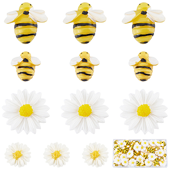 SUNNYCLUE 100Pcs 4 Styles Opaque Resin Cabochons, Flower & Bee, Mixed Color, 13~23x13~22x4~8mm, 25pcs/style