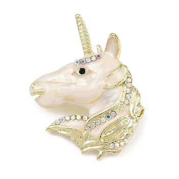 Unicorn Enamel Pins, Alloy Rhinestone Brooches for Backpack Clothes, White, 52x40mm