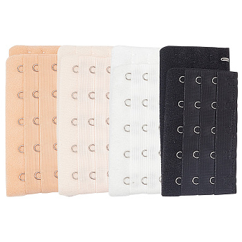 4Pcs 4 Colors 3 Rows x 11 Hooks Polyester Corset Buckles, Waist Extender, with 304 Stainless Steel Finding, Mixed Color, 203x50x3mm, 1pc/color