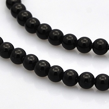 Round Natural Black Onyx Beads Strands, Dyed & Heated, 4mm, Hole: 1mm, about 95pcs/strand, 15.7 inch