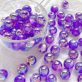 Rainbow Iridescent Plating Acrylic Beads, Round, Purple, 11.5mm, Hole: 2mm