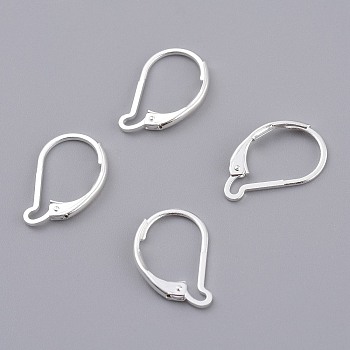 Brass Leverback Earring Findings, 925 Sterling Silver Plated, 15.5x10x1.5mm, Pin: 0.7mm