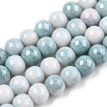 Opaque Crackle Glass Round Beads Strands, Imitation Stones, Round, Pale Turquoise, 8~9mm, Hole: 1.5mm, about 104~106pcs/strand, 30.31~31.10 inch(77~79cm)
