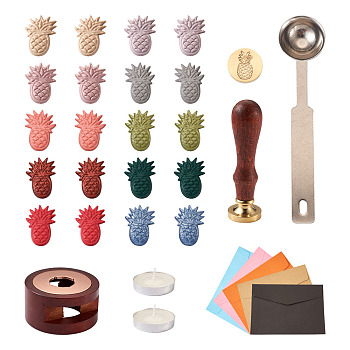 DIY Scrapbook Kits, Including Sealing Wax Particles, Iron Wax Sticks Melting Spoon, Sealing Wax Stove, Candle, Brass Stamp Head, Paper Envelopes, Beech Wood Handle, Mixed Color, Sealing Wax Particles: 18x13x5mm, 10 colors, 10pcs/color, 100pcs