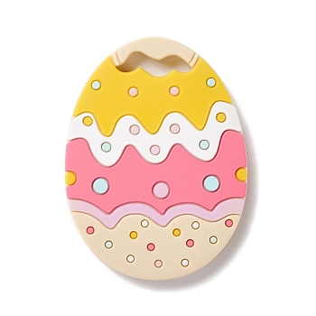 Easter Silicone Pendants, Chewing Beads For Teethers, DIY Nursing Necklaces Making, Egg, Pale Goldenrod, 91x68x9.5mm, Hole: 6x27mm