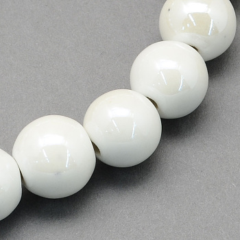 Pearlized Handmade Porcelain Round Beads, White, 8mm, Hole: 2mm