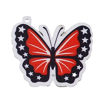 Independence Day Acrylic Pendants, American Flag, Butterfly, 31.5x35x2mm, Hole: 1.4mm