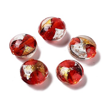 Handmade Lampwork Beads, with Gold Foil, Oval, Dark Red, 11~12x11.5~12.5x7~7.5mm, Hole: 2mm