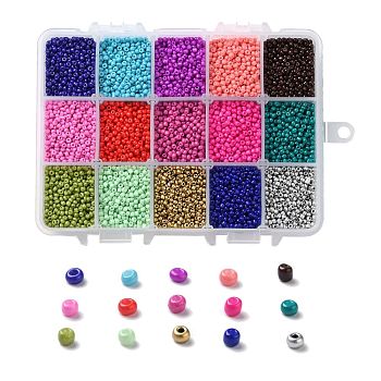 375G 15 Colors Baking Paint K9 Glass Seed Beads, Round, Mixed Color, 12/0, 1.5~2.5x1.5~2mm, Hole: 0.5~1mm, 25g/color