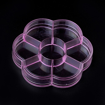 Plastic Bead Storage Containers, 7 Compartments, Flower, Pink, 10.3x9.6x1.75cm