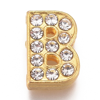 Alloy Slide Charms, with Crystal Rhinestone, Letter, Letter.B, B: 12x8.2x4.2mm, Hole: 2x8mm