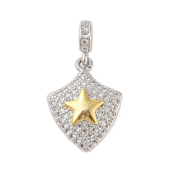 Rack Plating Brass Micro Pave Clear Cubic Zirconia Pendants, Cadmium Free & Lead Free, Long-Lasting Plated, Gold, Platinum, Star, 18x14x4mm, Hole: 3x2mm